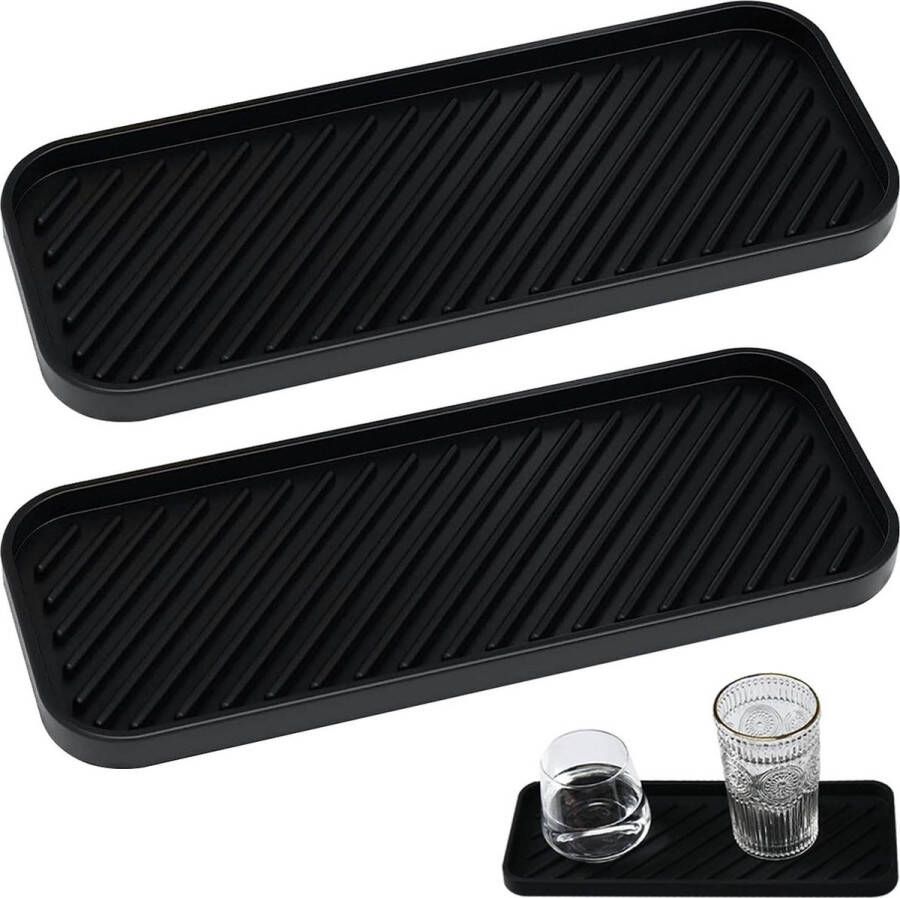 Spoelbak Organizer siliconen sponshouder keuken badkamer organizer afdruipmat 228 x 9 cm sponzen afwasmiddelen zeep borstels zwart 2 stuks