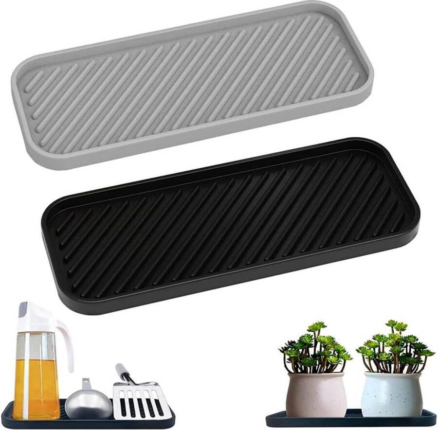 Spoelbak Organizer Siliconen Sponshouders Sponshouder Tablet Voor Sponzen Borstels Zeep Afdruipmat Silicone (zwart en grijs)