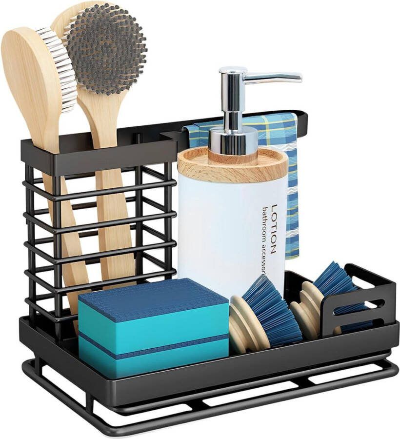 Spoelbak-organizer spoelbak caddy organizer roestvrij staal keuken wastafel organizer keukengerei sponshouder voppen houder voor keuken badkamer