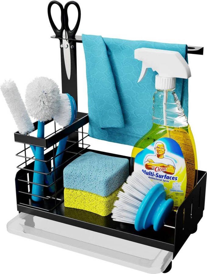 Spoelbak-organizer spoelbak-caddy-organizer roestvrij staal mand voor keuken en badkamer met afneembare houder gootsteenorganizer voor spons afwasmiddel vaatdoek borstel