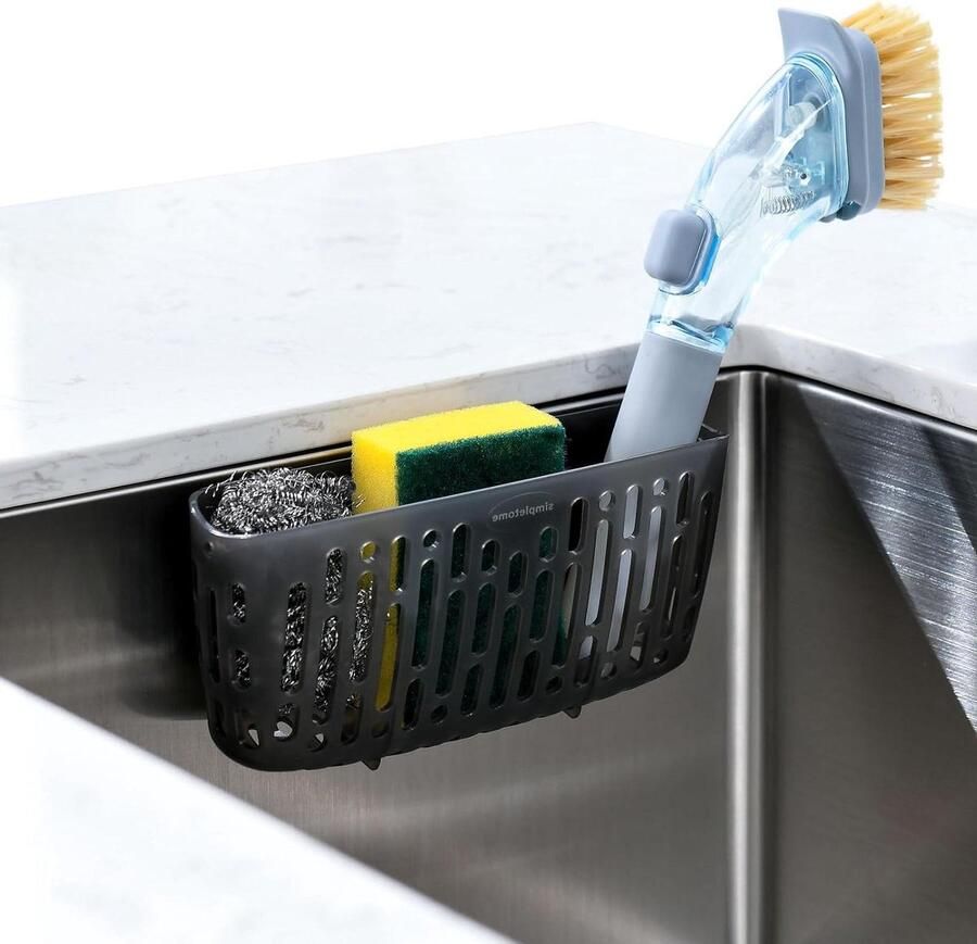 Spoelbak Organizer Sponshouder Gootsteen Keuken Organisator 3X Sterke Zuignappen Countertop Doorschijnend grijs
