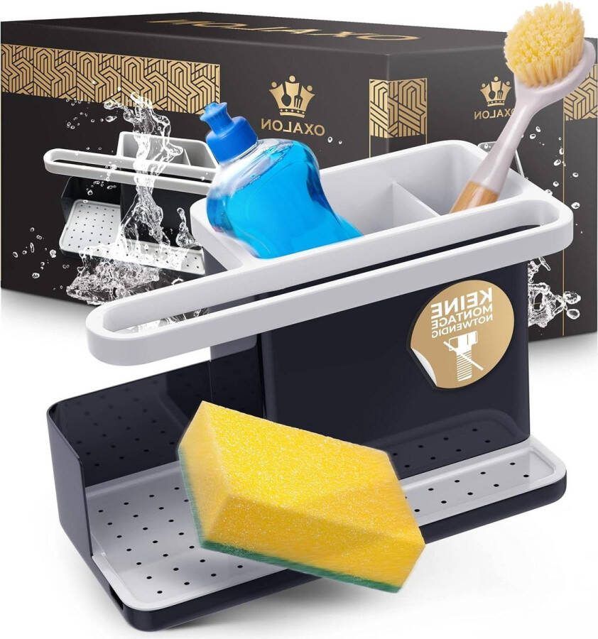 Spoelbak-organizer voor keuken keukengereihouder met sponshouder spoeldoekhouder gootsteenorganizer gootsteen wastafel zwart (antraciet grijs)