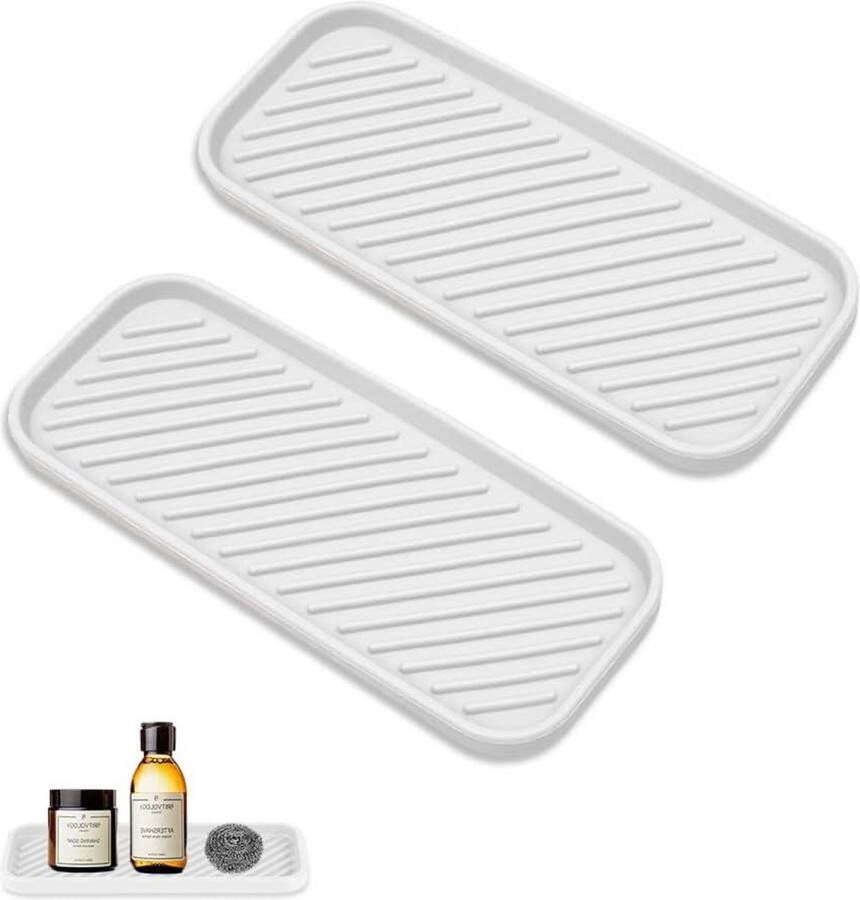 Spoelbak Organizer wit siliconen afdruipmat keuken gootsteen opbergbak sponshouder dienblad lade 2 stuks