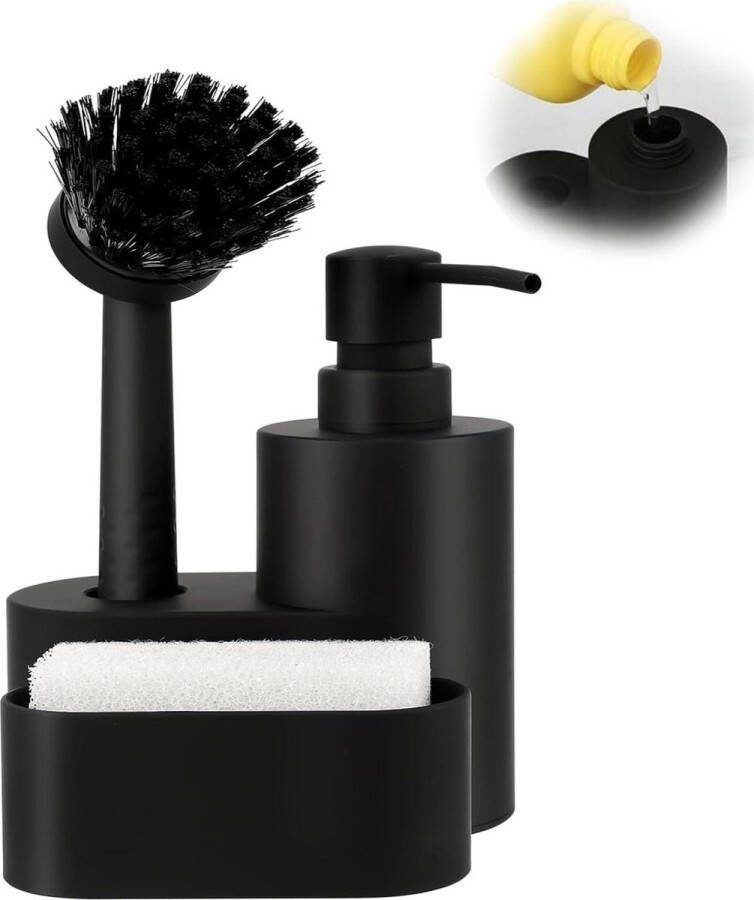 Spoelbak-organizer zwart afwasmiddeldispenser voor de keuken met spoelsponzen en spoelborstel keukenorganizer zeepdispenser keukenopslag en organisatie keukengadget 125 x 115 cm