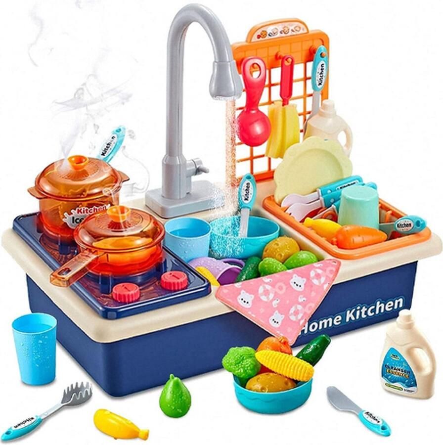 Spoelbak Speelkeuken Speelgoedset Keuken Servies speelset Kookgerei met Waterkraan Speelkeukentjes