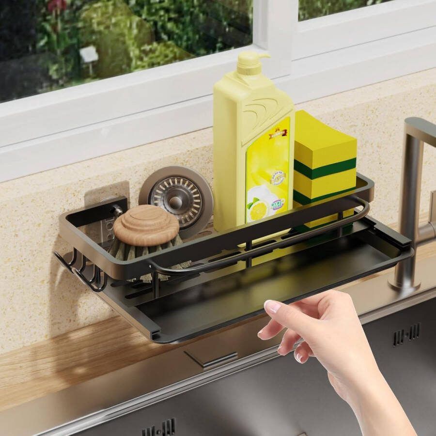 Spoelbakorganizer doekhouder spoelbakorganizer ophanghaak spoelbakorganizer keukensponshouder keukengootsteenorganizer spoelbak zwart met afvoerbak lijm niet boren