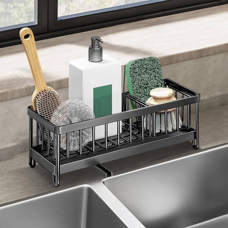 Spoelbakorganizer met lekbak sponshouder spoelbak met afvoerbak en opbergdoos voor afwasborstels doekborstels spons en zeep spoelbakorganizer voor keuken en badkamer