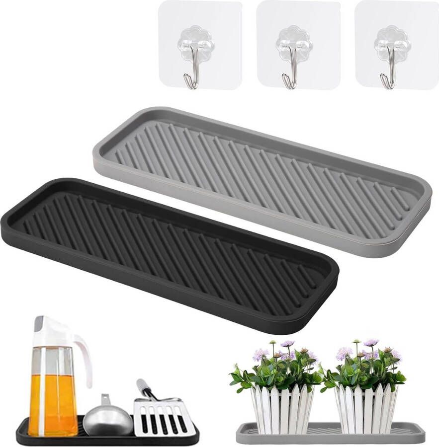 Spoelbakorganizer siliconen sponshouder met 3 stuks haken afdruipmat antislip keukenbadkamerorganizer voor sponzen borstels zeep 2 stuks