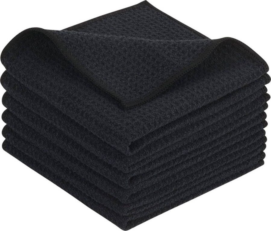 Spoeldoeken zwart vaatdoek wafeldoek microvezeldoek wasbaar vaatdoeken voor keuken dikke poetsdoeken pluisvrij 30 cm x 30 cm 6 stuks