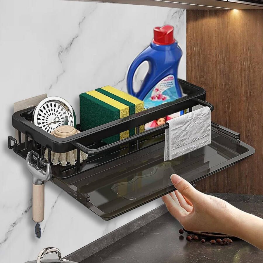 Sponshouder keuken keukenafvoerrek spoelbak voor keuken en badkamer met afvoerpan werkblad spons borstel zeepbakhouder gootsteen keukenorganizer