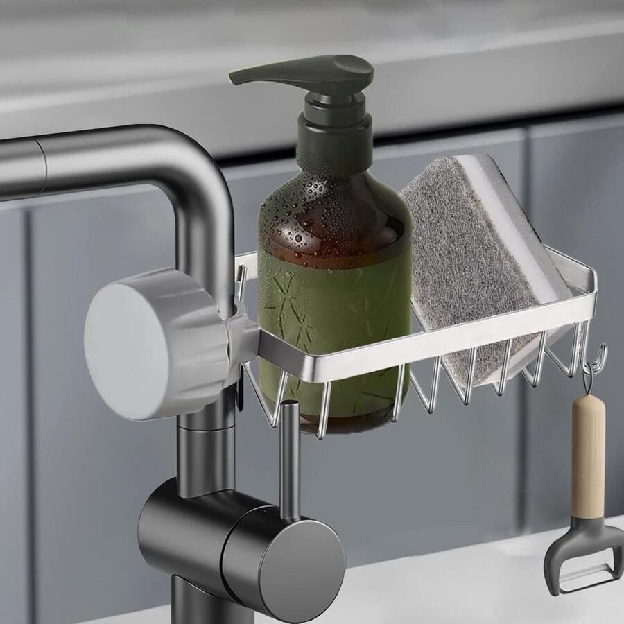 Sponshouder keuken roestvrij staal keukenorganizer spoelbak opbergorganizer keukengadgets organizer keukengerei houder voor het ophangen van spoelsponzen reinigingsborstels zilver