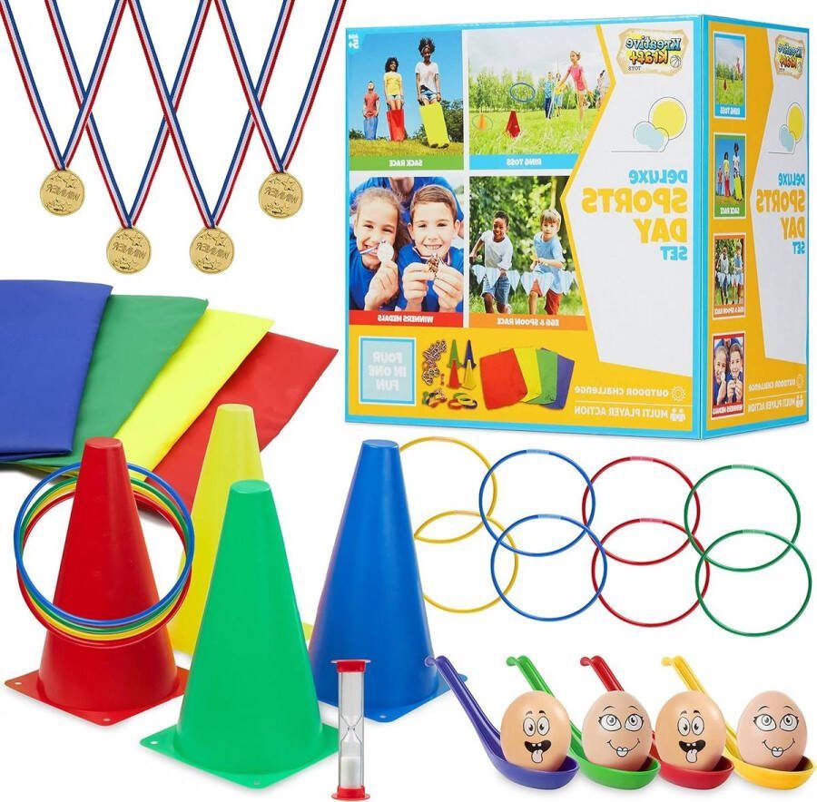 Sportdagpakket Ring Toss Spel Kegels Zitzakken Gooien Ei en Lepel Race Sack Race Tuinfeest Buitenspelen voor Kinderen Familie