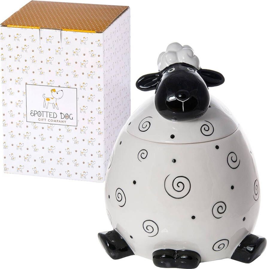 SPOTTED DOG GIFT COMPANY Keramische Koekjespot met Deksel Groot Koektrommel Voedselopslagcontainer met Schaap Ontwerp Schattige Keukenaccessoires en Cadeaus voor Schapenliefhebbers 2150ml