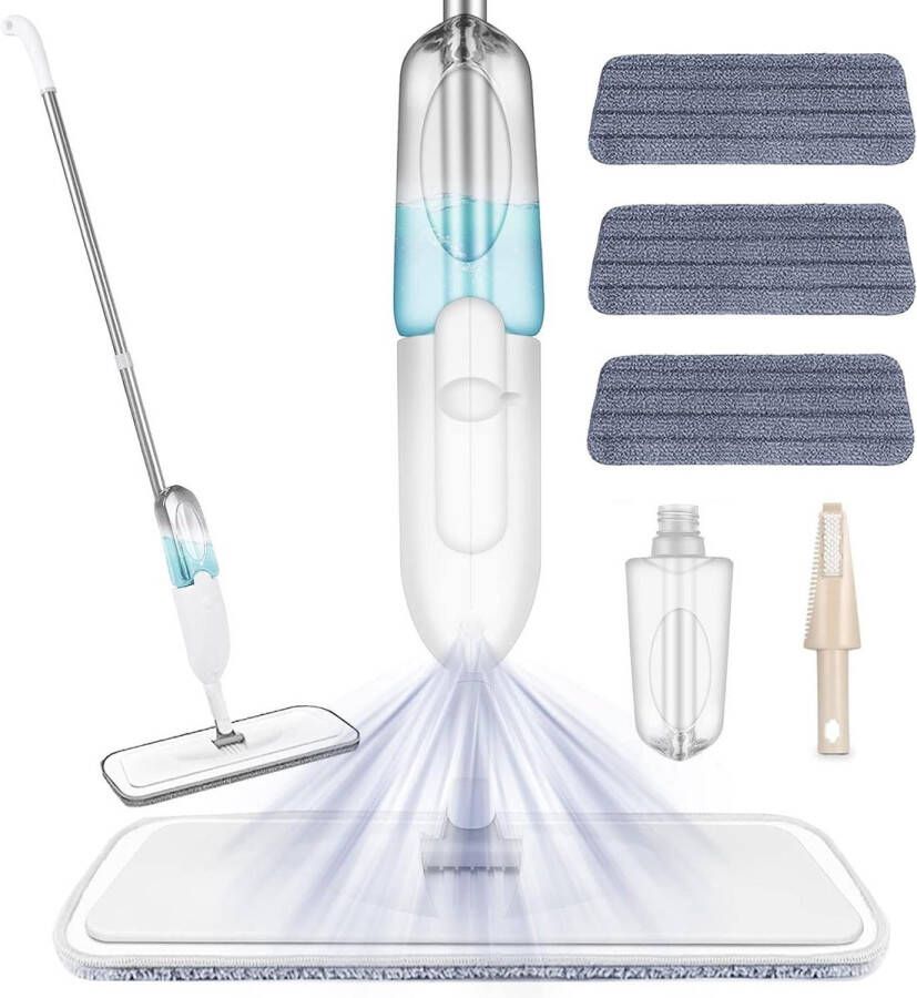 Spray Floor Mop Cleaner voor vloerreiniging met microvezel vloerdweil 3 pads 500 ml navulbare fles marmer hardhout tegels laminaat keramische vloeren wit 125 cm