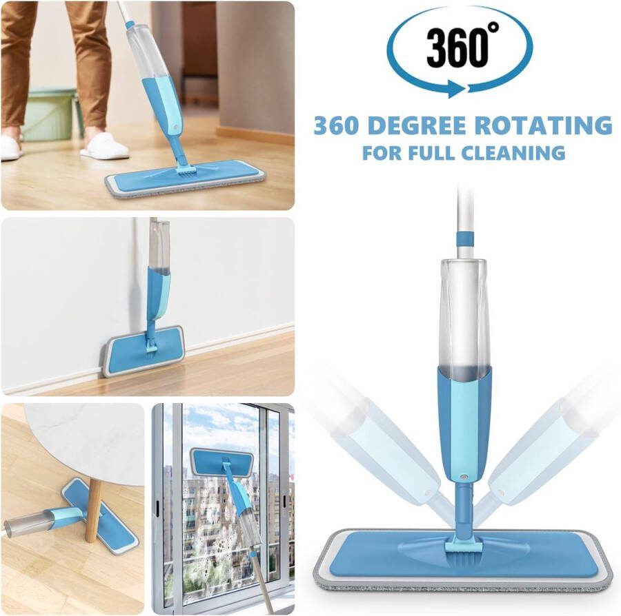 Spray Floor Mop Spray Floor Mop Microvezel Spray Mop met 3 herbruikbaMicrovezel Spray Mop met 3 herbruikbare pads en 410 ml navulbare fles 360 graden draaiende dweil geschikt voor hardhout marmer tegels laminaat of keramische vloeren