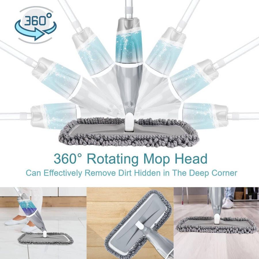 Spray Mop 640ml vloerdweil microvezel dweil met 2 willekeurige gratis herbruikbare microvezelpads multi-dweil met navulbare fles voor hardhouten vloer hout laminaat tegels (640 ml)