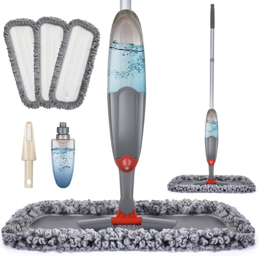 Spray Mop Vloermop met 3 Wasbare Microvezeldoeken Spray Mop voor Snelle Reiniging met 635 ml Navulbaar Waterreservoir Grijs