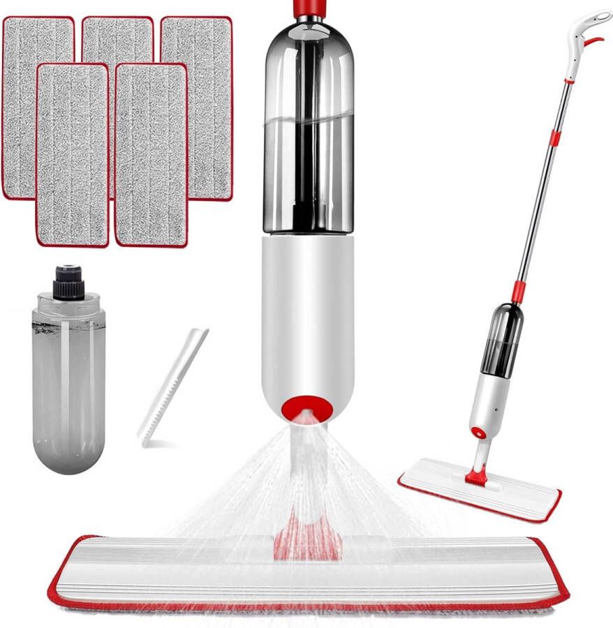 Spraymop 500 ml mop met sproeifunctie voor vloerreiniging 127 cm mop met watertank met 5 herbruikbare microvezelpads