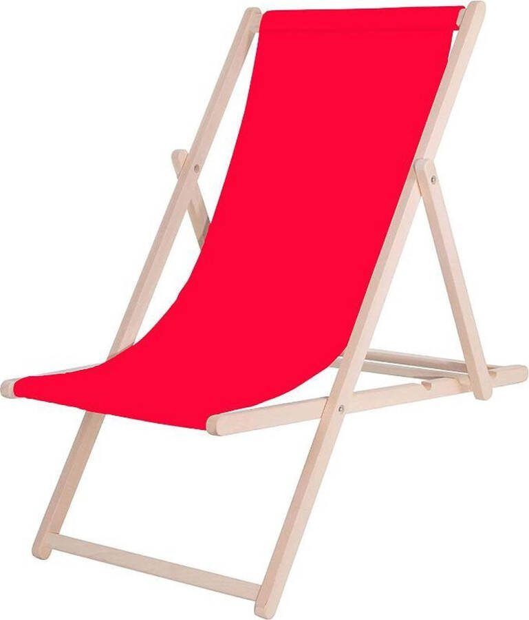 Springos Ligbed Strandstoel Ligstoel Verstelbaar Beukenhout Handgemaakt Rood