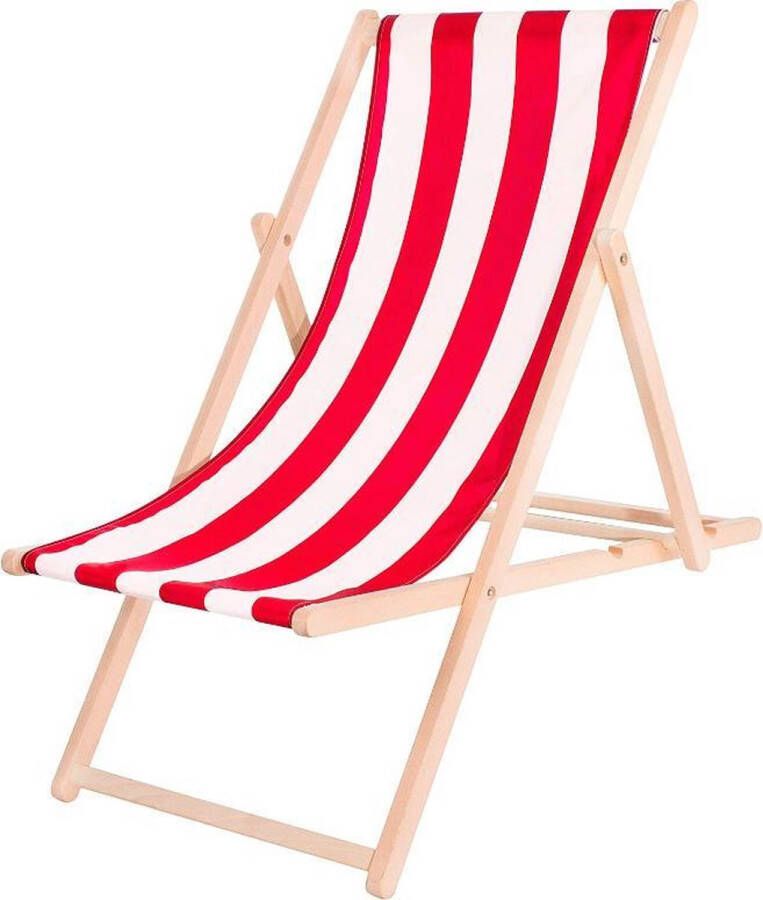 Springos Ligbed Strandstoel Ligstoel Verstelbaar Beukenhout Handgemaakt Rood Wit