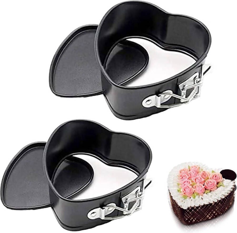 Springvorm 2 stuks cakevormen voor cheesecake hartvormig niet-stick lente vorm taartblikken taartvormpjes diameter 11 cm
