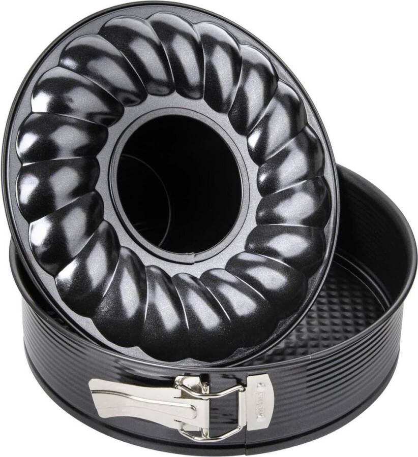 Springvorm Ø 26 cm zwart metallic met platte en buisbodem bakvorm taart keuken accessoires
