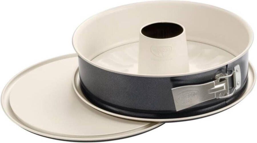Springvorm 28 cm met platte en buisbodem bakvorm met lekbescherming en ILAG anti-aanbaklaag crème antraciet