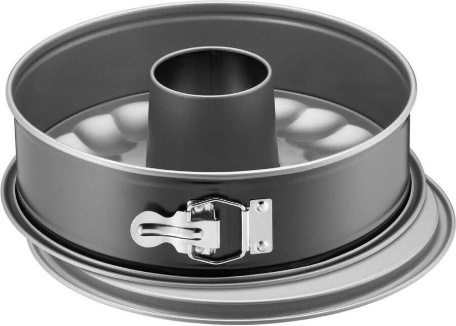 Springvorm 28 cm rond met 2 bodems platte en buisbodem taartvorm met antiaanbaklaag lekvrij