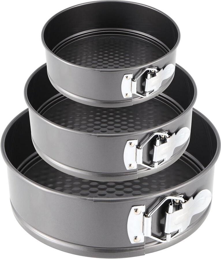 Springvorm 3-delige set 16-18-20 cm lekvrij Afneembare bodem en metalen sluiting Cake brood kaas zwart