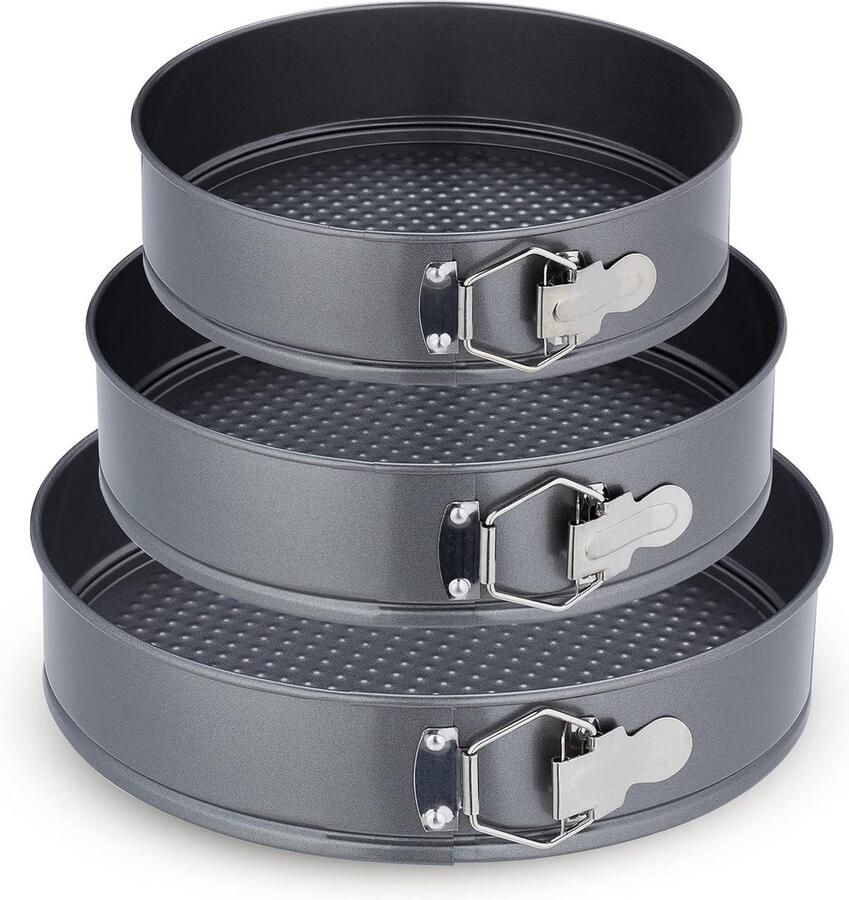 Springvorm 3-delige set ronde bakvormen Ø 24 26 28 cm antiaanbaklaag taartvorm rvs antraciet met korting Springvorm