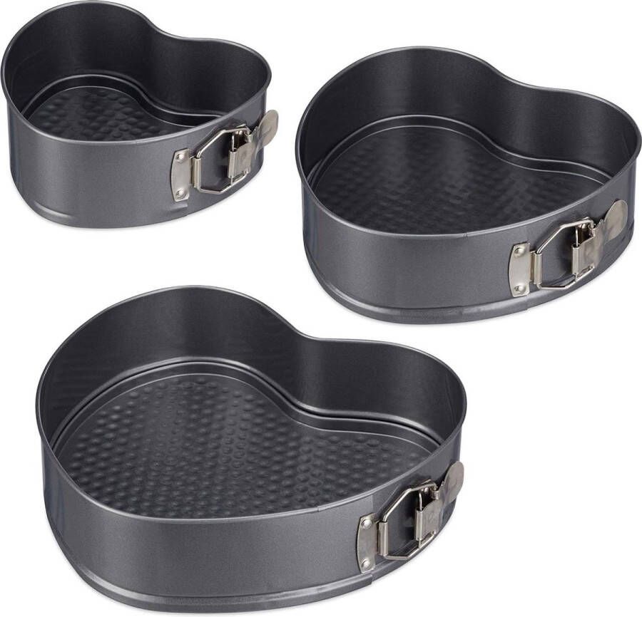Springvorm 3 stuks hartvormig romantische cake en taart 3 groottes antikleef bakvorm carbonstaal antraciet