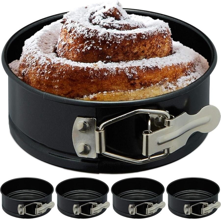Springvorm set van 5 Ø 12 cm anti-aanbaklaag 250° C hittebestendig mini taartvorm zwart