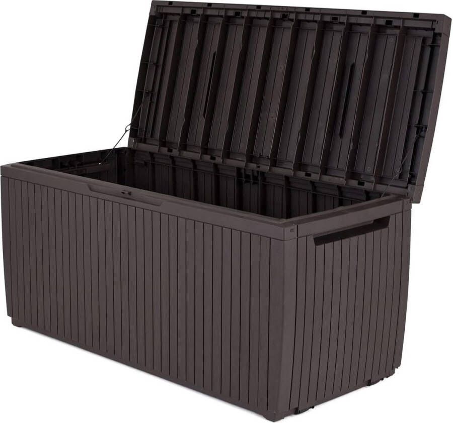 Springwood Opbergbox om op te zitten kussenbox bruin afsluitbaar weerbestendig 123 x 53 5 x 57 cm 305 liter