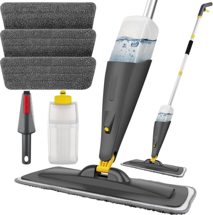 Sproeidweil vloerdweil voor thuis keuken Wisser vloerreiniging spray dweil met watertank en 3 wasbare microvezelhoes Grijs en geel 550 ml Mop