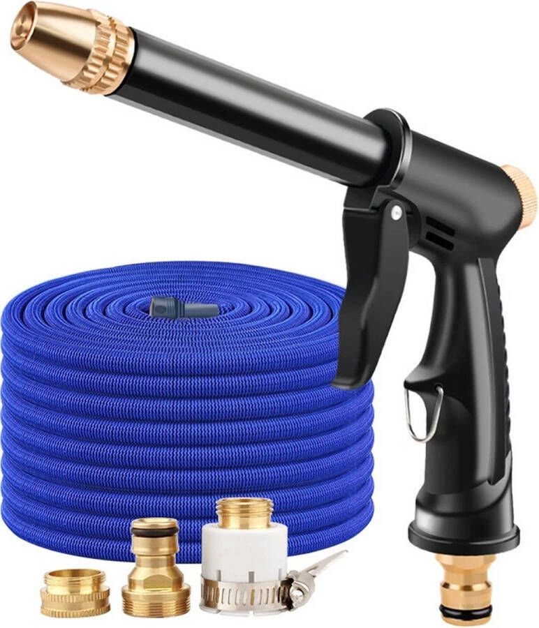 Sproeikop hogedrukreiniger incl. 7 5 meter flexibele tuinslang – terrasreiniger uitrekbare tuinslang flexibel koppelingen spuitpistool