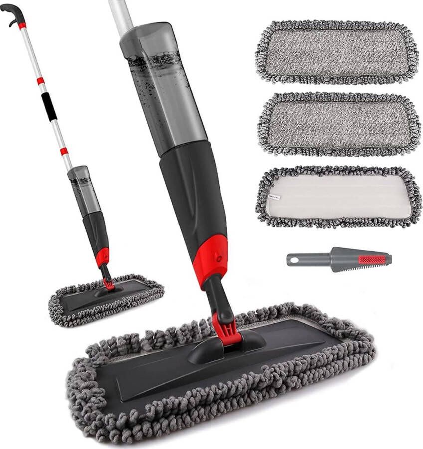 Sproeiwisser 135 cm met sproeifunctie en 750 ml spray mop vloerwisser voor thuis en keuken vloerreiniging met wasbare microvezelovertrekken