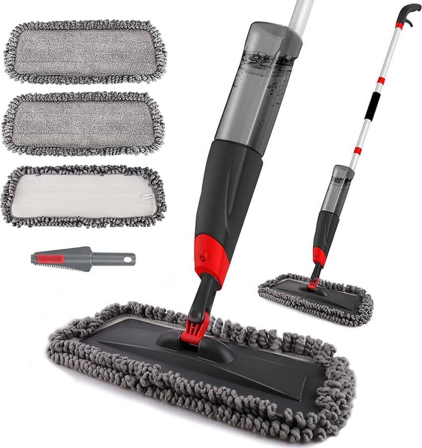 Sproeiwisser 135 cm mop met sproeifunctie 750 ml spray mop vloerwisser met sproeifunctie thuis keuken vloerreiniging met 3 bijgewerkte wasbare microvezelovertrek