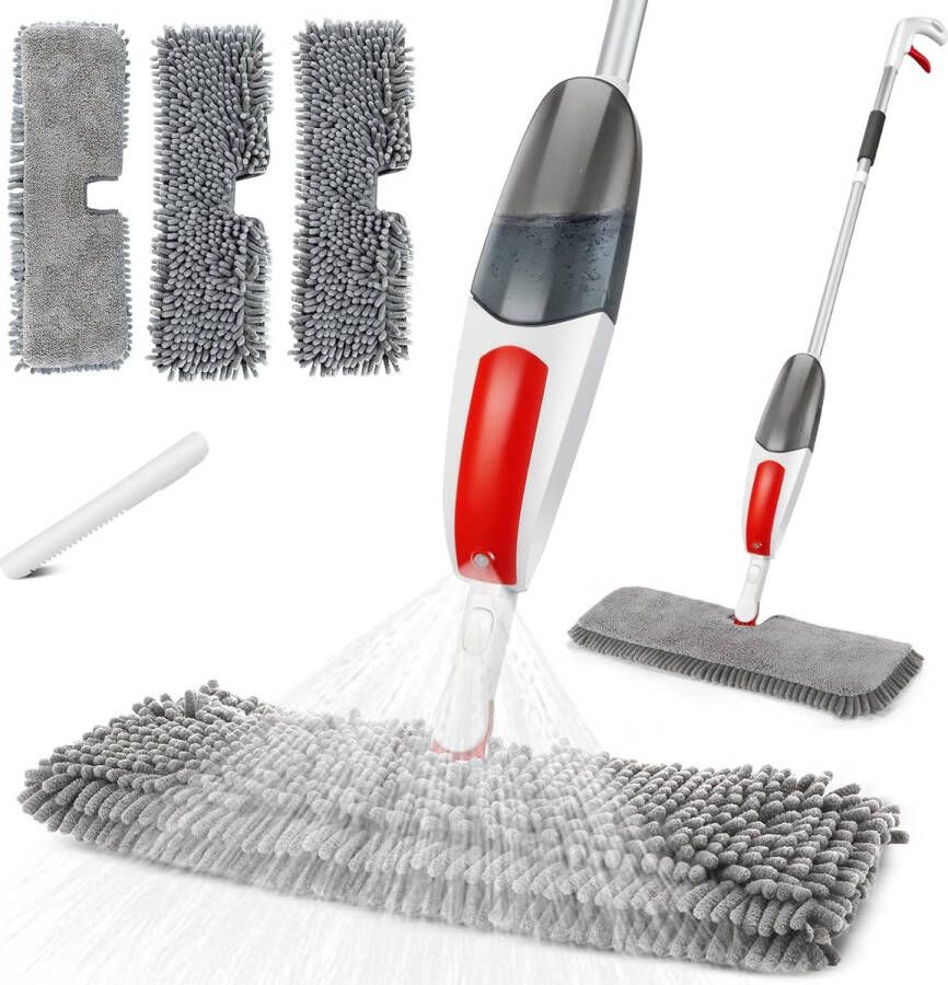 Sproeiwisser 550 ml mop met sproeifunctie 120 cm sproeikop met 3-dubbele zijdige microvezelovertrek wisserboden voor snelle reiniging hardhout marmer laminaat tegels
