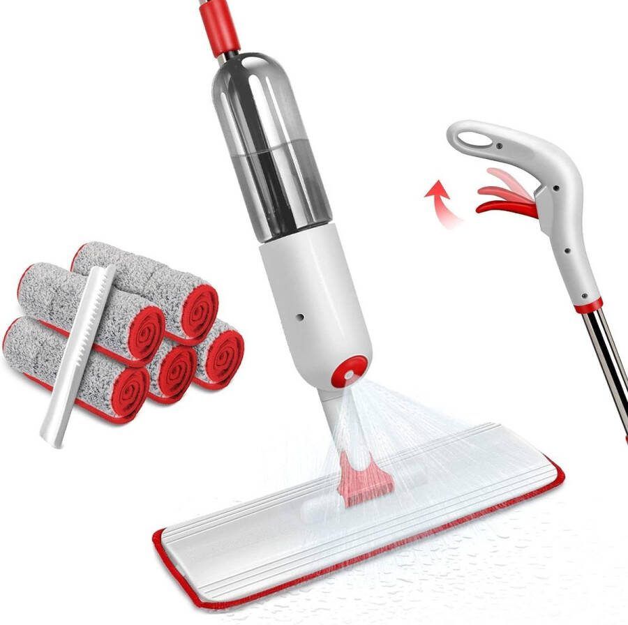Spuitdweil met microvezelspray en 5 wasbare dweilpads voor natte en droge vloerreiniging mop and bucket set