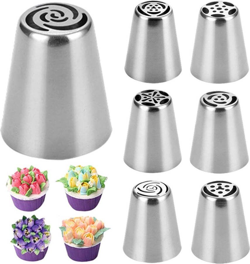 Spuitmonden 7-delige roestvrij stalen spuitmondenset bakaccessoires grote spuitmondenset voor koekjes voor het decoreren van taarten cupcakes koekjes