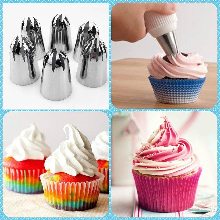 Spuitmonden voor gebak roestvrij staal taartdecoratie mondstuk Russische spuitmonden voor taart koekjes gebak snoep cake cupcakes en koekjes (7 stuks