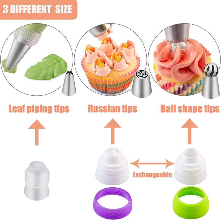 Spuitzak met spuitmonden 59 stuks Russische spuitmonden tataccessoires met spuitmonden roestvrij staal siliconen spuitzak voor cupcakes taarten decoreren taart