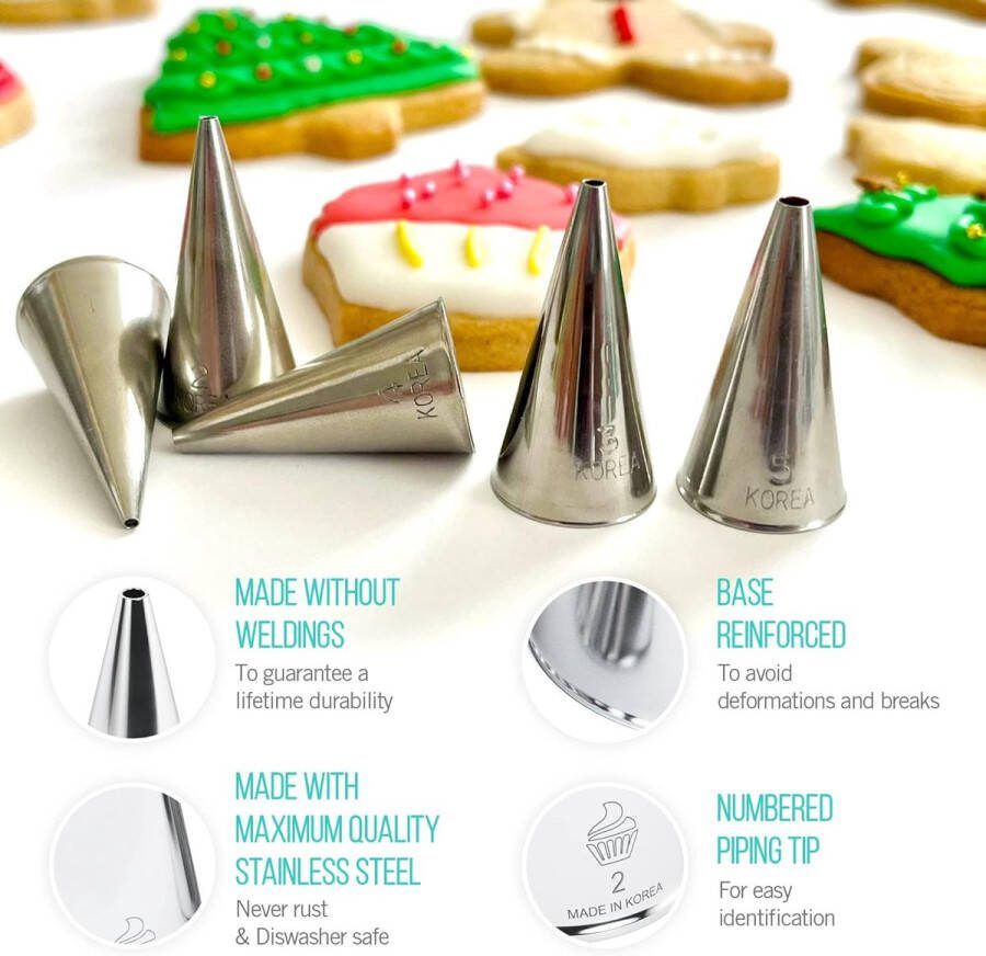 Spuitzak met spuitmonden professionele set (12 stuks) voor tekenen schrijven en decoreren op taarten en cupcakes: spuitzak herbruikbaar (30 cm) + 9 spuitmonden Made in Japan & Korea