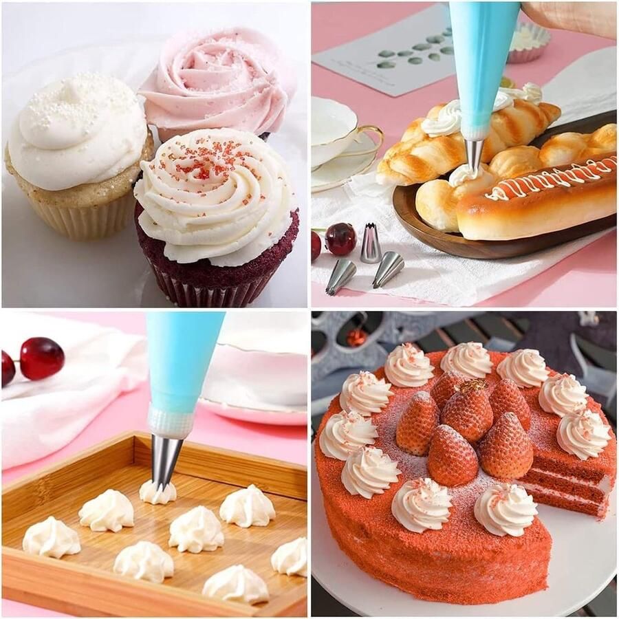 Spuitzak met spuitmonden siliconen spuitzakken 15 stuks professionele spuitmondenset taartaccessoireset voor het bakken met spuitzak herbruikbaar voor koekglazuur cake cupcake