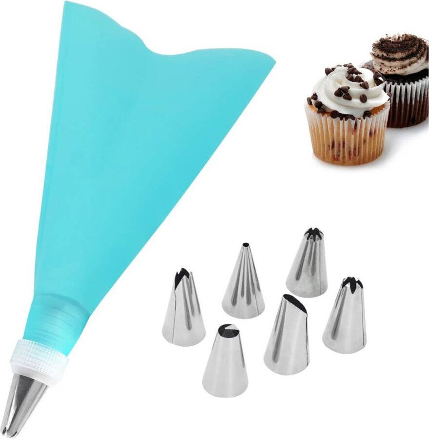 Spuitzak + opzetstukjes Herbruikbare spuitzak Compleet pakket Blauw Spuitzak met spuitmondjes Slagroom Decoratie Cake & Taart versieren Slagroomspuit Bakaccessoires Keukenaccessoires