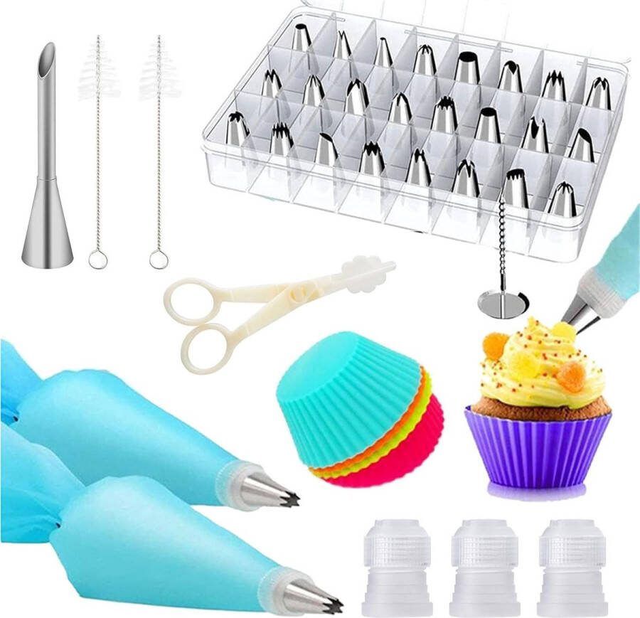 Spuitzakken met spuitmonden 39 stuks spuitmonden set van 2 siliconen spuitzakken herbruikbaar set met 5 stuks muffinvormpjes siliconen voor cakes cupcakes koekjesdecoratie