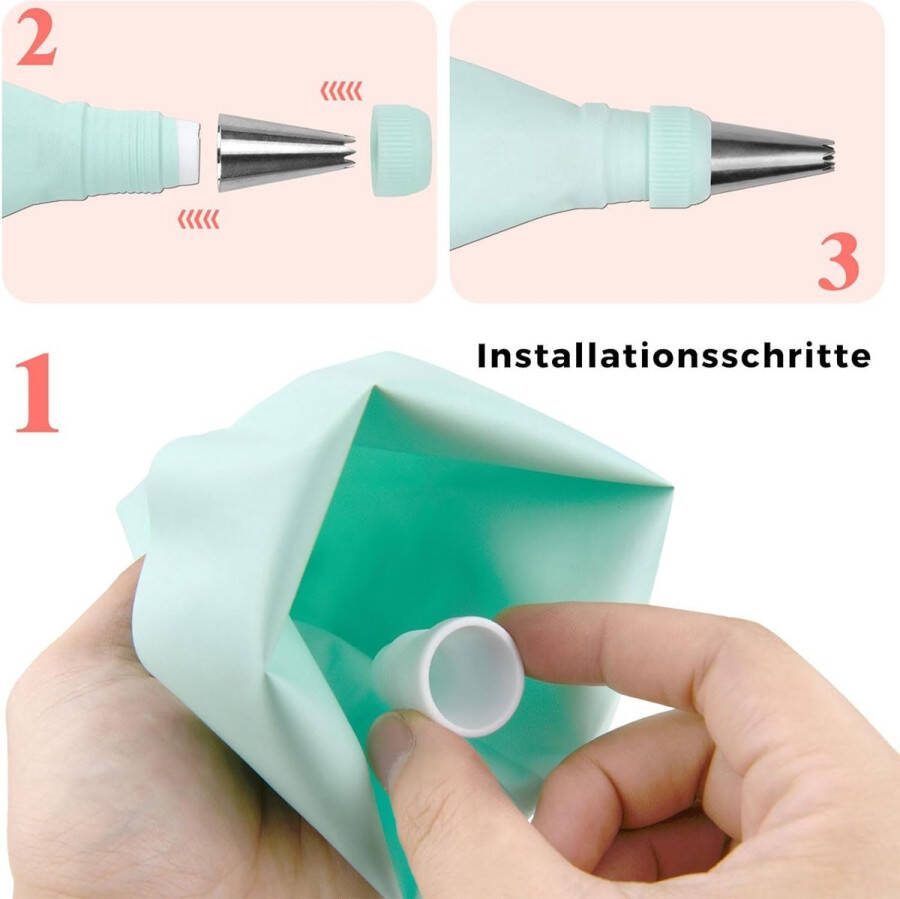 Spuitzakken met spuitmonden 44 stuks spuitmondenset van roestvrij staal 2 siliconen spuitzakken herbruikbaar spuitzakken voor spuitzakken spuitmondenset voor cakes cupcakes