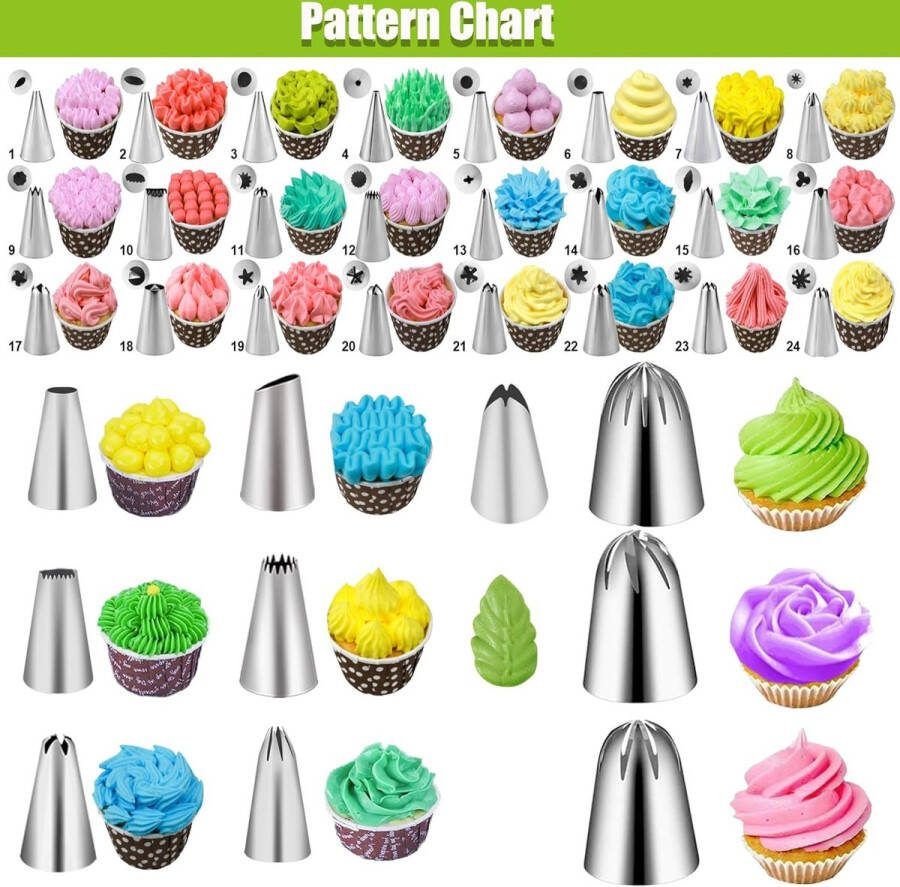 Spuitzakken met spuitmonden 75 stuks spuitmonden tataccessoires met spuitmonden roestvrij staal spuitzak voor cupcakes taarten decoreren (75 stuks)