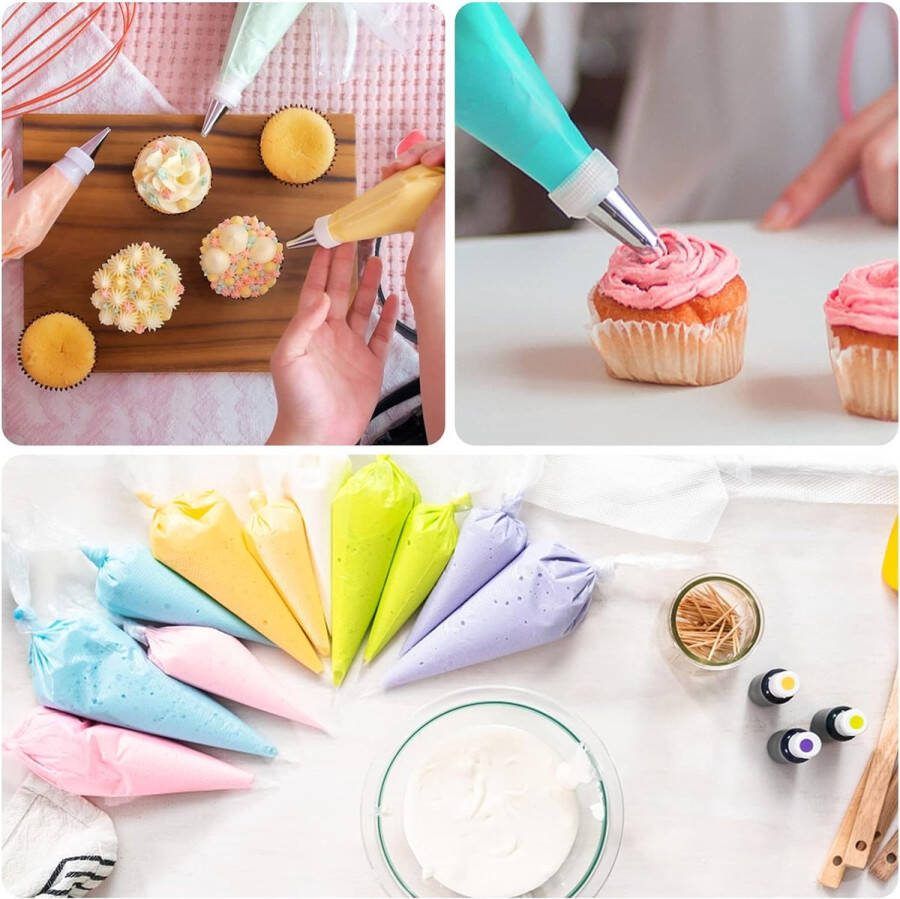 Spuitzakken voor eenmalig gebruik set van 100 stuks spuitzakken + 6 spuitmonden + 1 taartkoppeling voor bakaccessoires taarten decoratie cupcakes