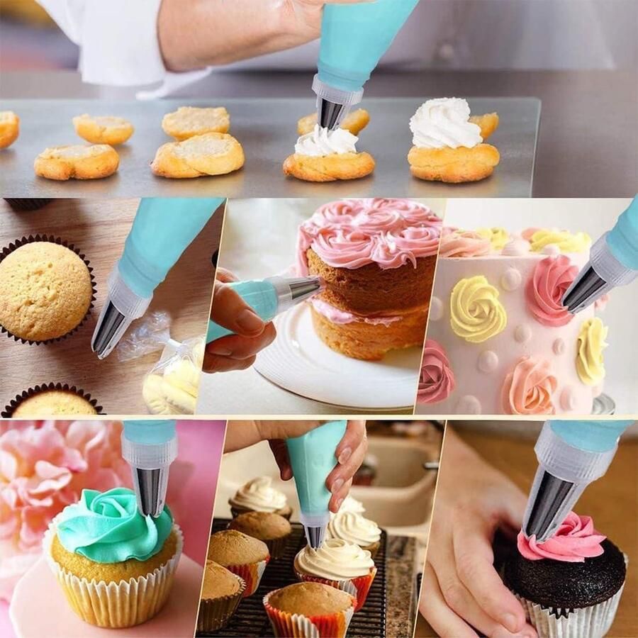 Spuitzakset 1 14 inch spuitzak 6 spuitmonden Roestvrij staal Koekjes cupcakes desserts cakes Decoratie 10-delig spuitzakken wegwerp